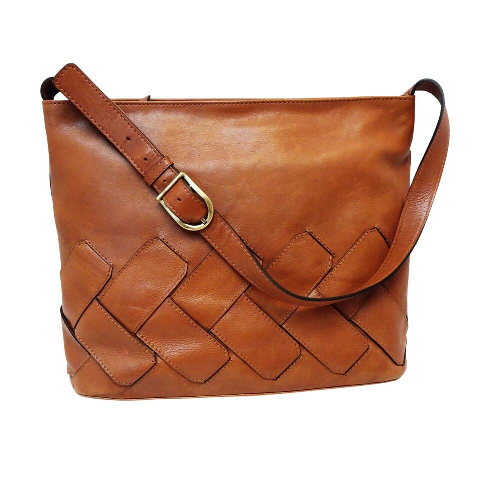 Leather Shoulder Bag – Brown/Camel – Woven Front